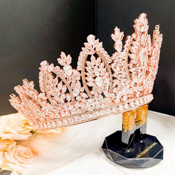 Zirconia Rose Gold Tiara, Quinceanera Tiara, Crystal Tiara, Wedding Headpiece main image 5